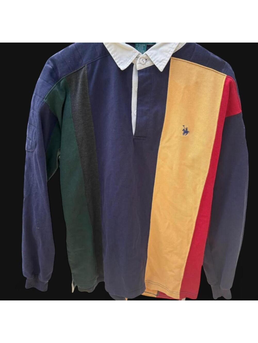 Rare Vintage Knights of Round Table Color Block Rugby Long Sleeve Size L